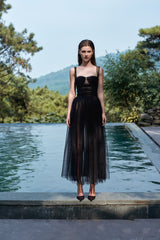 Robe longue bustier en tulle Laura