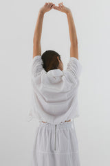 Short Sleeve Linen Shirt with Notch Collar for Women