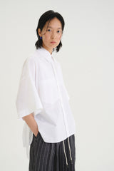 Relaxed Fit Linen and Cotton Poplin Shirt with Short Sleeves and Back Tie Detail
