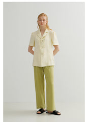 Pantalon droit taille haute en lin avec plis ajustés