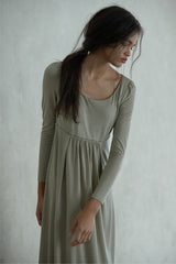 Cotton Maxi Dress with Scoop Neckline and Gathered Empire Waist