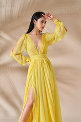 Natasha Plunge Neck Formal Chiffon Maxi Dress