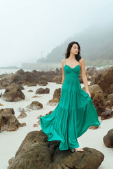 Silk Corset Maxi Dress with Ruched Bodice, Tiered Skirt, and Lace-Up Back for Elegant Events