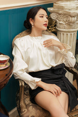 Silk Draped Mini Skirt with Side Bow Detail and Asymmetric Hemline