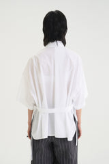Relaxed Fit Linen and Cotton Poplin Shirt with Short Sleeves and Back Tie Detail