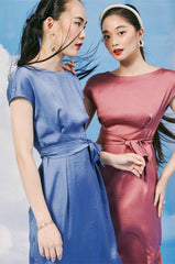 Cap Sleeve Midi Dress in Pure Silk with Waist Tie Detail