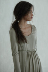 Cotton Maxi Dress with Scoop Neckline and Gathered Empire Waist