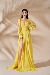 Natasha Plunge Neck Formal Chiffon Maxi Dress