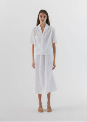 Short Sleeve Linen Shirt with Notch Collar for Women