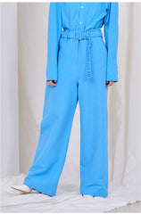 High-Waisted Wide-Leg Linen Trousers with Belt Detail