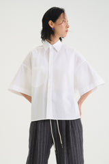 Relaxed Fit Linen and Cotton Poplin Shirt with Short Sleeves and Back Tie Detail