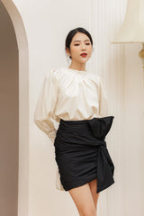 Silk Draped Mini Skirt with Side Bow Detail and Asymmetric Hemline