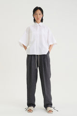 Relaxed Fit Linen and Cotton Poplin Shirt with Short Sleeves and Back Tie Detail