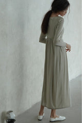 Cotton Maxi Dress with Scoop Neckline and Gathered Empire Waist