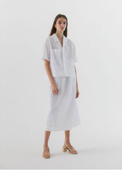 Elastic Waist Linen Midi Skirt with Back Zip Closure for Women