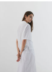 Elastic Waist Linen Midi Skirt with Back Zip Closure for Women