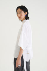 Relaxed Fit Linen and Cotton Poplin Shirt with Short Sleeves and Back Tie Detail