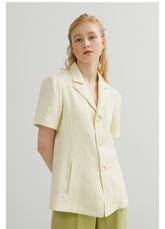 Linen Blouse with Notched Lapel and Button Front