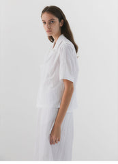 Short Sleeve Linen Shirt with Notch Collar for Women