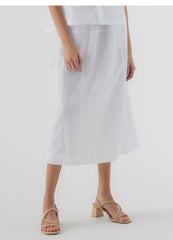Elastic Waist Linen Midi Skirt with Back Zip Closure for Women
