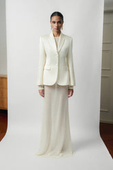 Tailored Satin Blazer With Structured Shoulders and Notched Lapels for Formal Styling