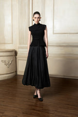 Structured A-Line Skirt with Voluminous Bubble Hem and Elegant Midaxi Length