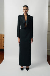 Tailored Wool Blend Maxi Skirt with Back Vent and Streamlined Silhouette