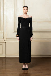 Sequin Embellished Knit Maxi Skirt with High Waist and Back Vent Detail