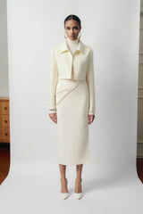 Tailored Blend Skirt With Draped Panel And High Waist Midi Silhouette