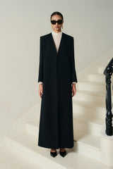 Longline Structured Coat With Full-Length Drape Detail and Tailored Crepe Finish