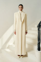 Structured Alpaca Long Coat With Tailored Lapel and Minimal Hidden Closure