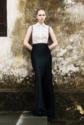 High Waist Draped Skirt With Side Slit and Elegant Ruched Waist Detail