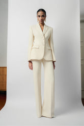 Structured Wool Blazer With Sharp Lapels And Tailored Fit For Modern Power Dressing