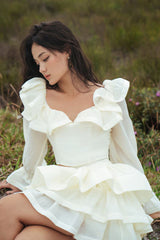 Silk Tiered Mini Skirt with Flared Layers – High-Waisted Voluminous Silhouette for Elegant Styling