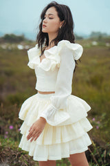 Silk Tiered Mini Skirt with Flared Layers – High-Waisted Voluminous Silhouette for Elegant Styling