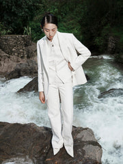 Tailored Double-Breasted Blazer with Peak Lapels and Structured Longline Silhouette