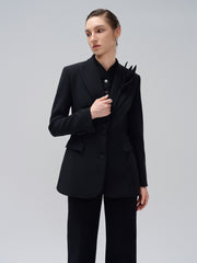 Tailored Notched Blazer in Wool Blend with Sculpted Waist and Single-Breasted Closure