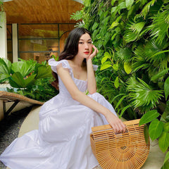 Sleeveless Silk Dress with Ruffle Sleeves and Tiered Hem for Elegant Summer Styling