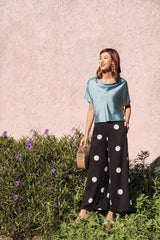 Silk Cowl Neck Top with Short Sleeves – Relaxed Fit Blouse for Elegant Day-to-Evening Looks