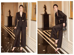 Chemisier en soie à manches longues avec finition transparente et col tailleur