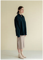 Relaxed-Fit Linen Button-Up Shirt with Drop Shoulder Design