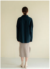 Relaxed-Fit Linen Button-Up Shirt with Drop Shoulder Design