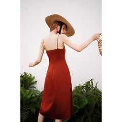 Asymmetric Hem Silk Dress with Spaghetti Straps and Tailored Back Silhouette