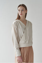 Wrap-Front Linen Blouse with Tailored Sleeves