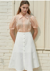 High-Waisted Button-Front Linen Skirt