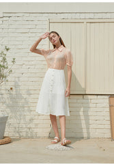 High-Waisted Button-Front Linen Skirt