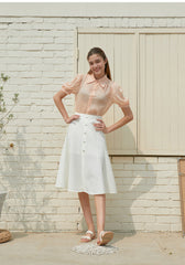 High-Waisted Button-Front Linen Skirt