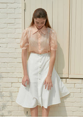 High-Waisted Button-Front Linen Skirt