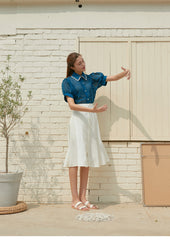 High-Waisted Button-Front Linen Skirt