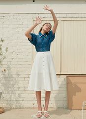 High-Waisted Button-Front Linen Skirt